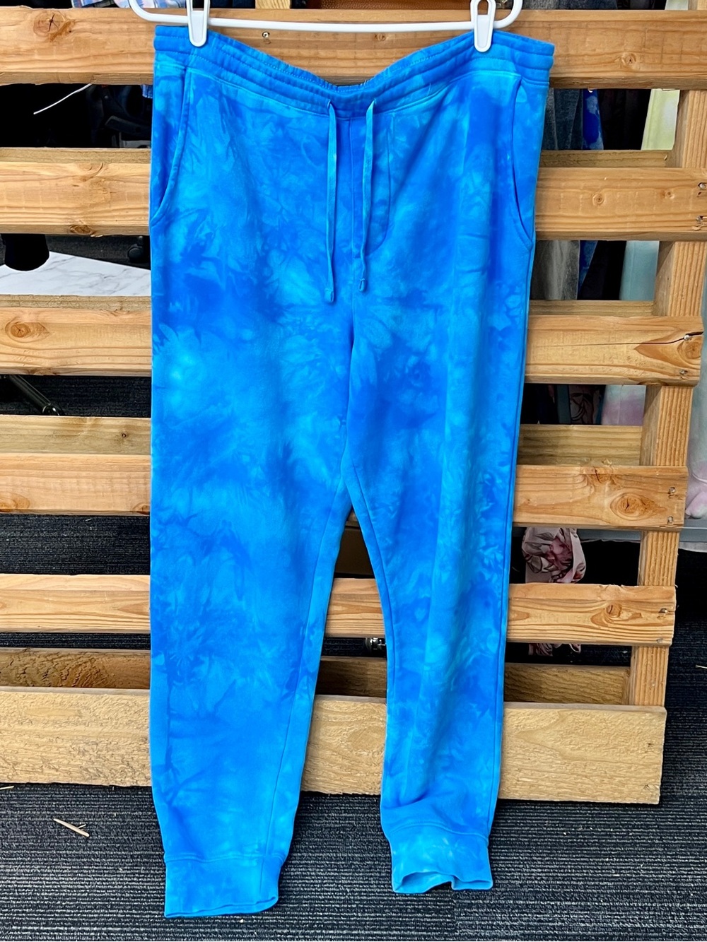 Women's Blue Tie-Dye Jogger Pants with Drawstring Waist